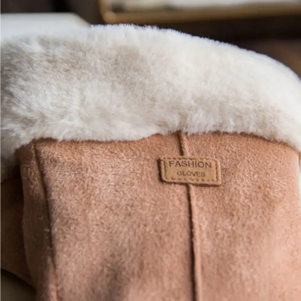 Gloves for Women, NEW, Khaki Color, Faux Fur, Feminine